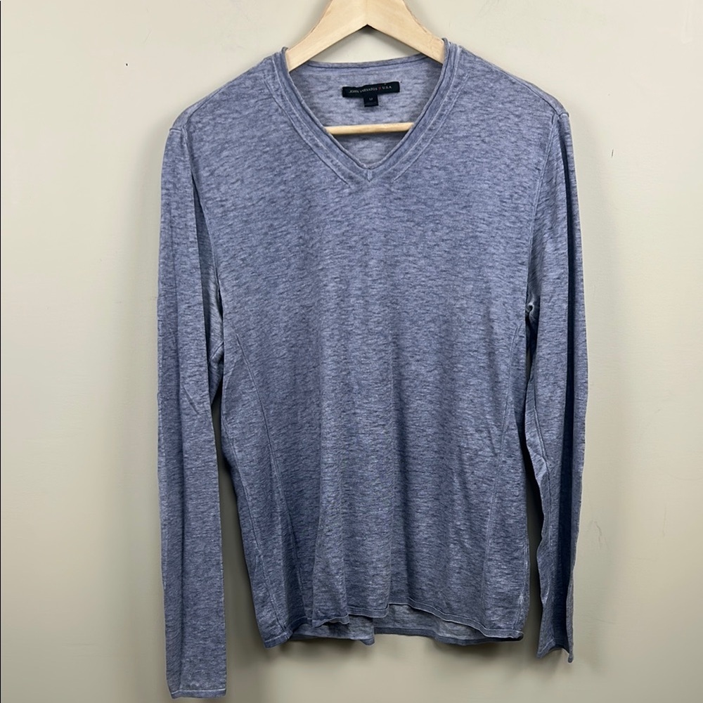 ✅JOHN VARVATOS M V neck linen/cotton pull over blue Gray V-Neck Long Sleeve top